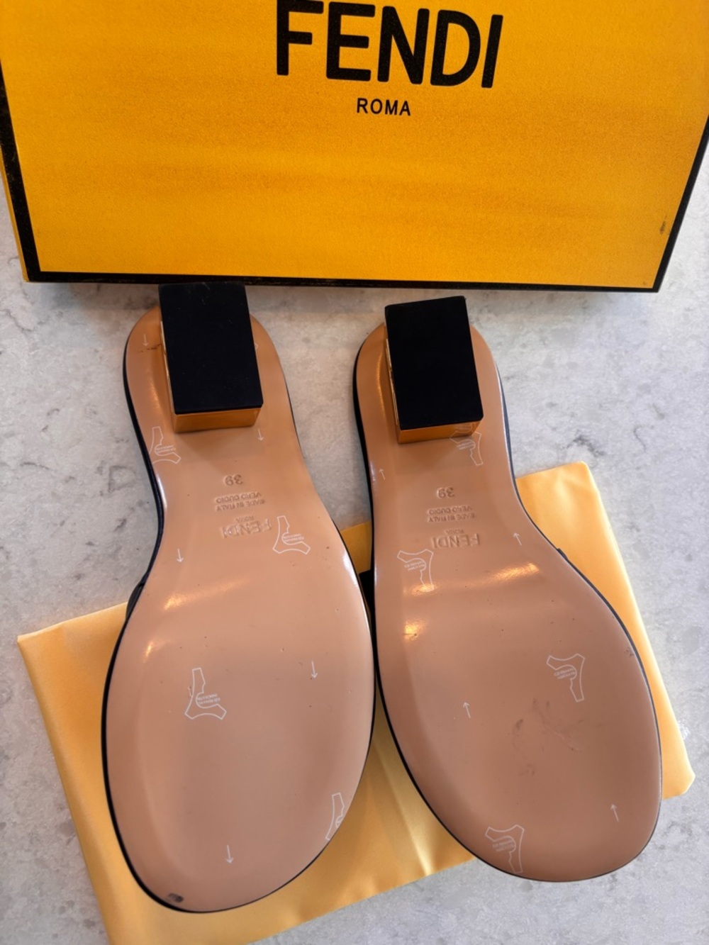 Fendi Black Leather Slide Sandals - Picture 5 of 9